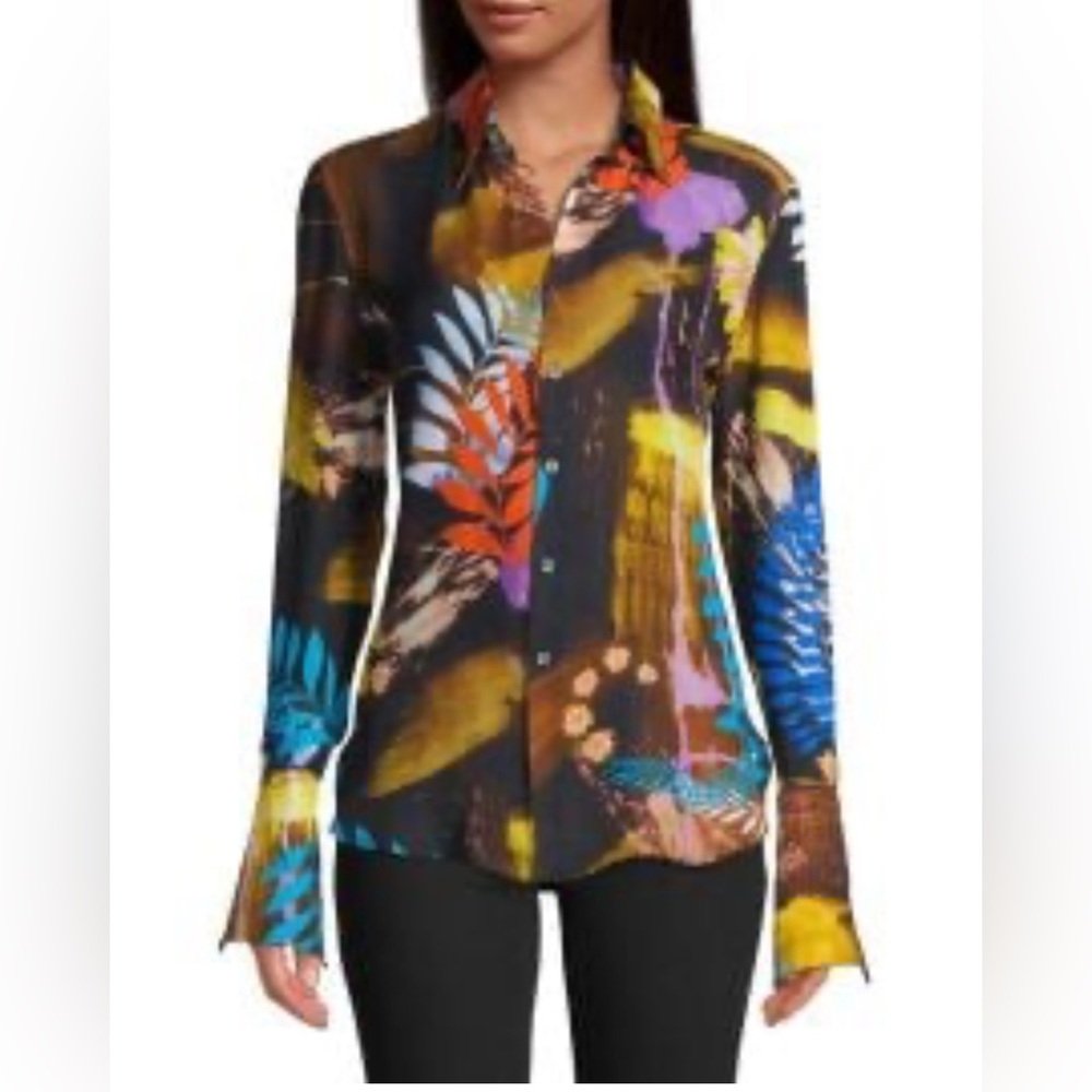 Robert Graham Gabriela Women’s Multicolor Floral Swirl Button-Down Shirt XL NWOT